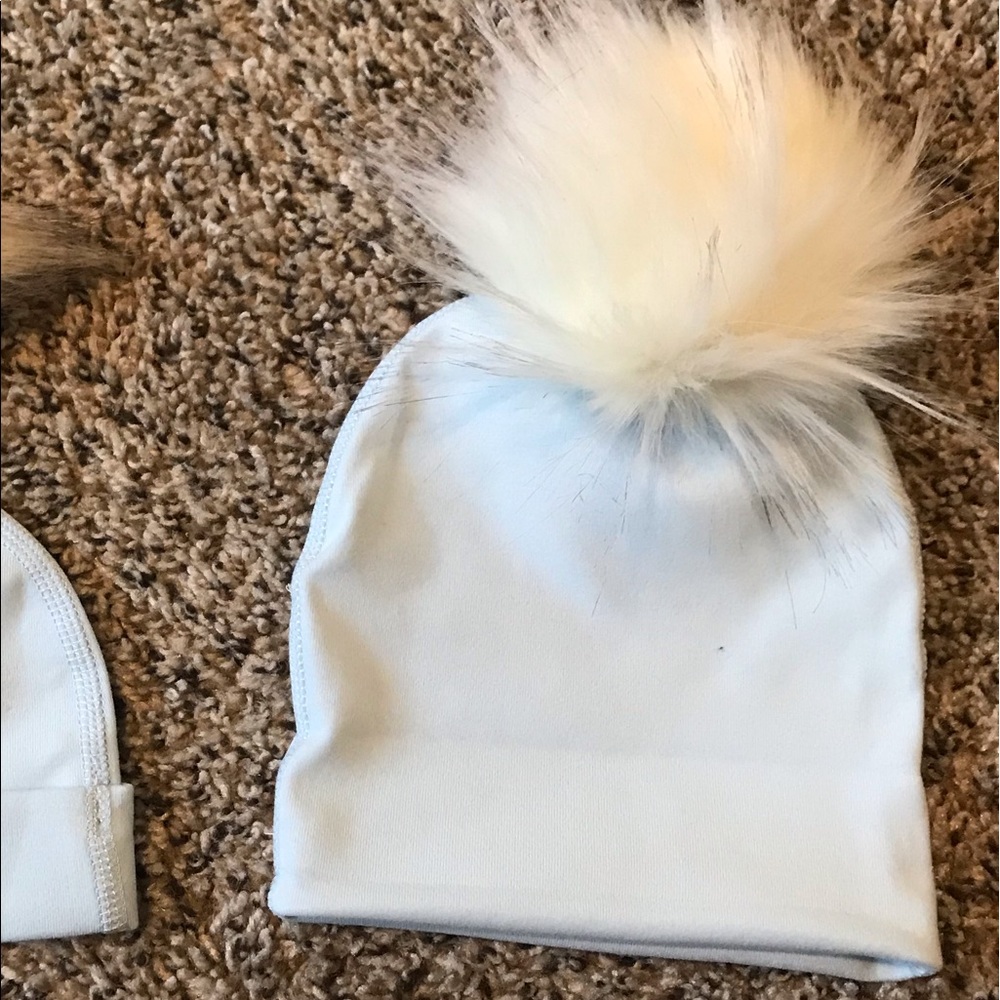 Newborn baby boy soft stretchy pom pom hat.